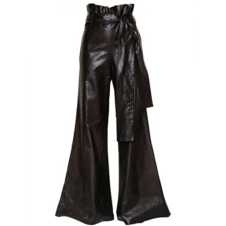 Women’s Vintage Black Leather Wide-Leg Trousers