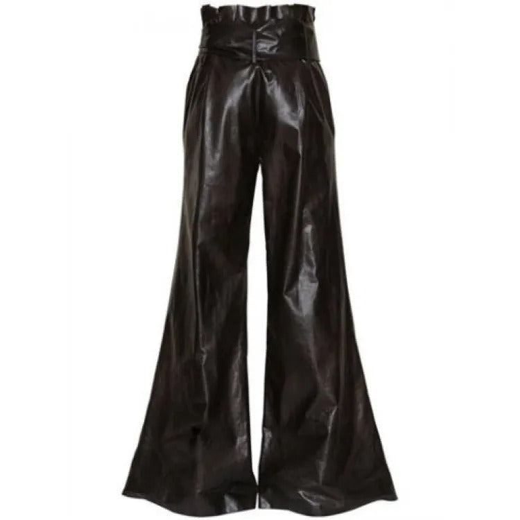 Women’s Vintage Black Leather Wide-Leg Trousers
