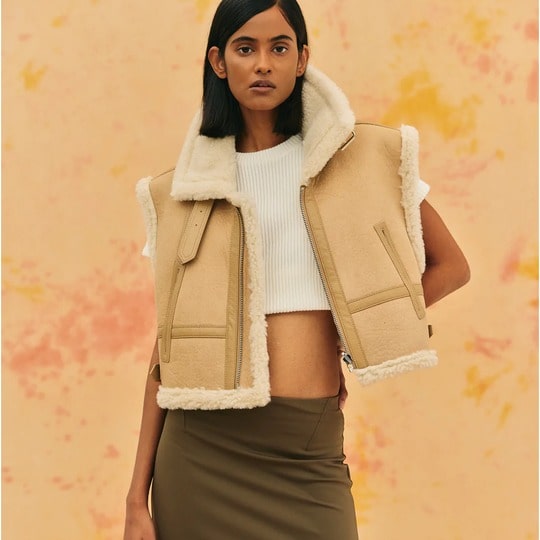 Cropped Shearling Leather Vest for Women