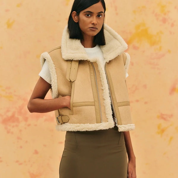 Cropped Shearling Leather Vest for Women
