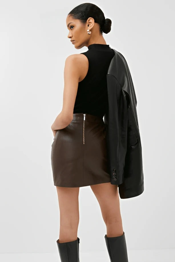 Women’s Dark Brown Leather Mini Skirt – Classic & Bold Fit