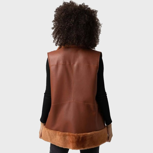 Dark Brown Shearling Leather Vest for Women