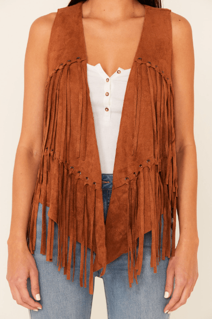 Brown Fringe Suede Vest for Women