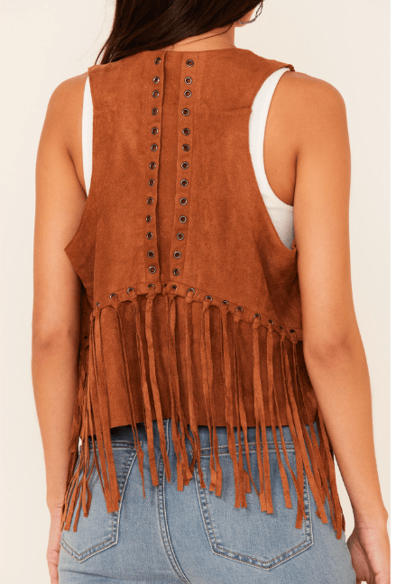 Brown Fringe Suede Vest for Women