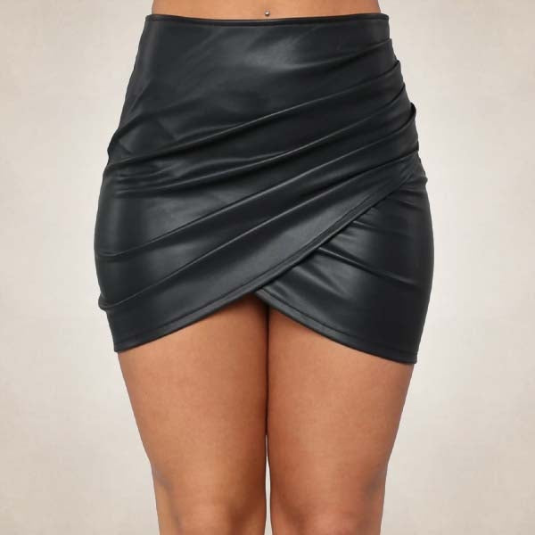Women’s Black Wrap Leather Mini Skirt – Genuine Leather Fit