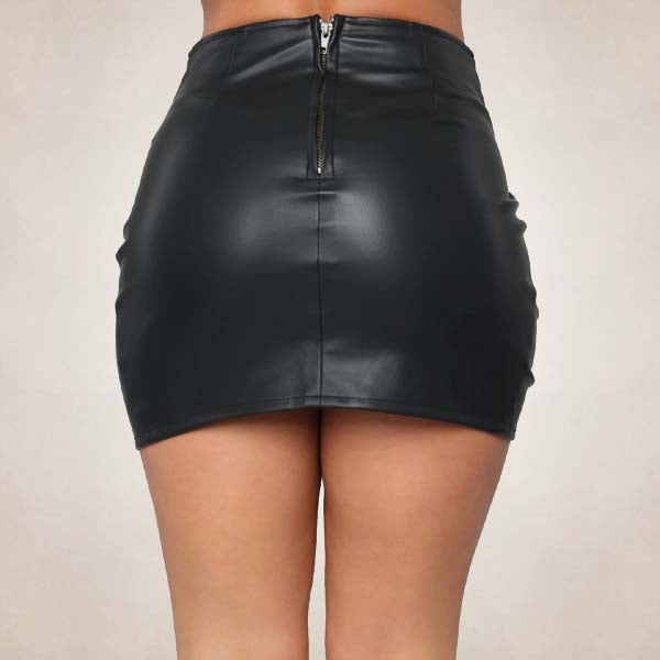 Women’s Black Wrap Leather Mini Skirt – Genuine Leather Fit
