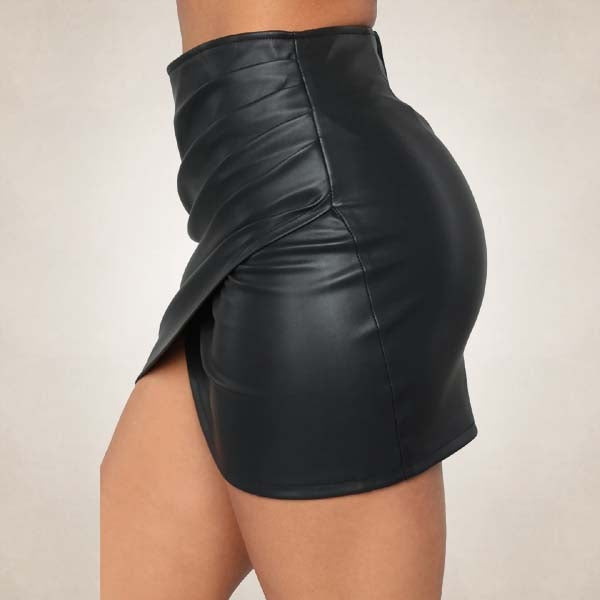 Women’s Black Wrap Leather Mini Skirt – Genuine Leather Fit