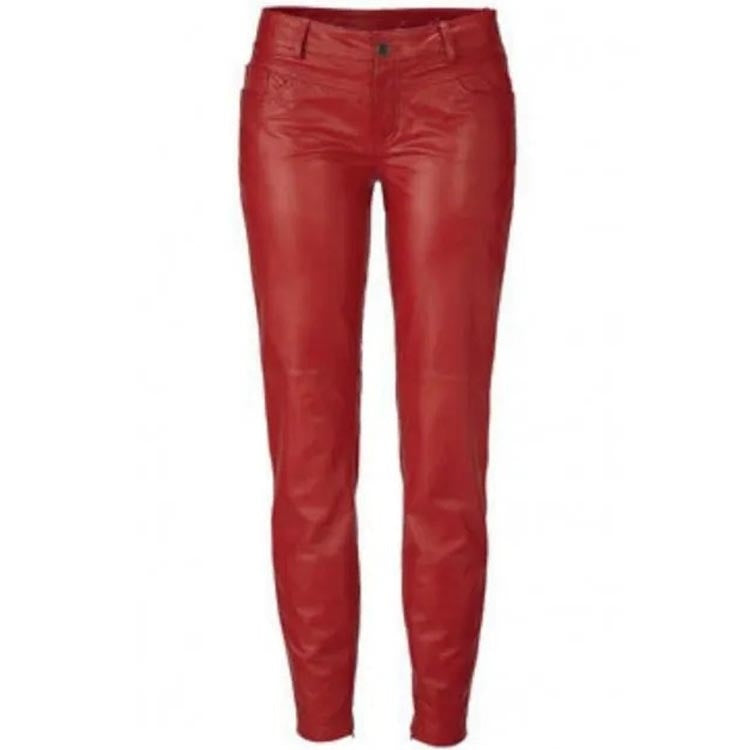 Women’s Red Lambskin Leather Pants – Genuine Slim Fit Style