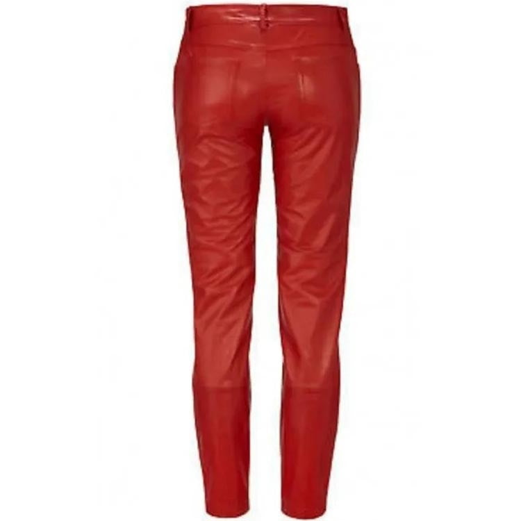Women’s Red Lambskin Leather Pants – Genuine Slim Fit Style