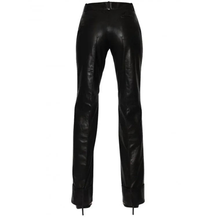 Women’s Black Leather Pants – Long Straight Leg Style