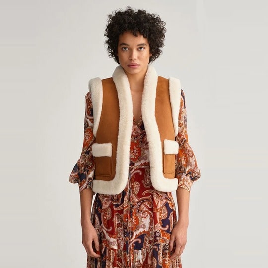 Brown Shearling Leather Vest for Women