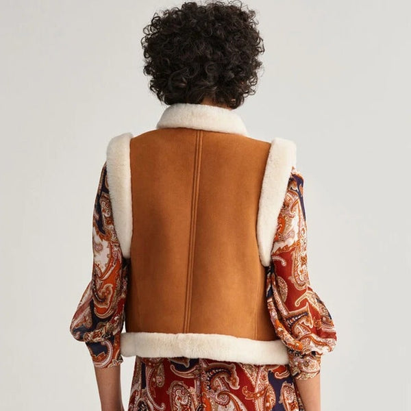 Brown Shearling Leather Vest for Women
