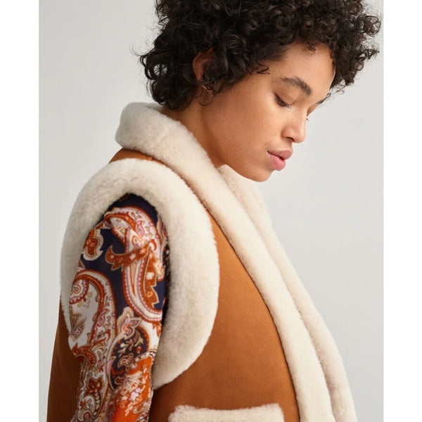 Brown Shearling Leather Vest for Women
