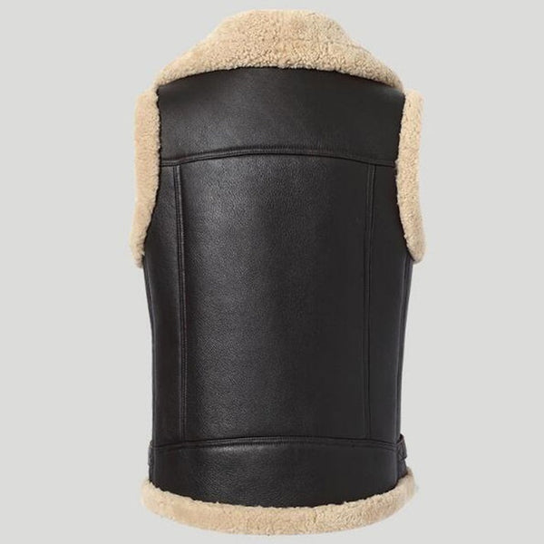 Women's Sheepskin Biker Leather Vest In Black