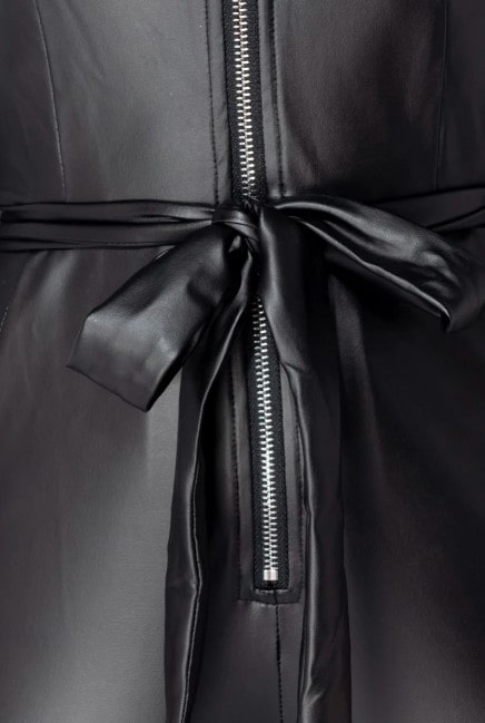 Women's Black Bodycon Leather Jumpsuit with Full Sleeves