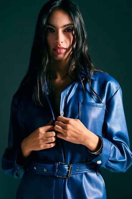 Shear Luxe Women’s Blue Leather Bodycon Jumpsuit