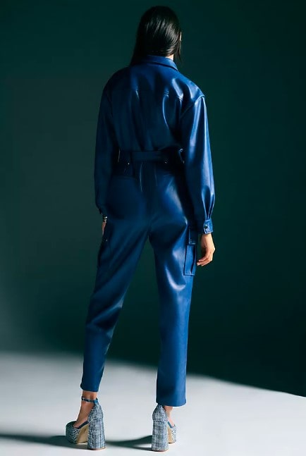 Shear Luxe Women’s Blue Leather Bodycon Jumpsuit