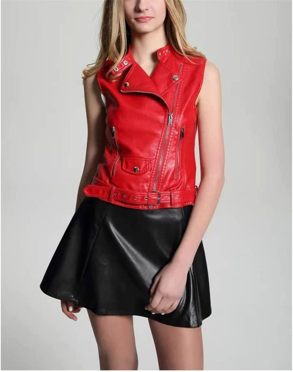 Shear Luxe Women’s Red Leather Biker Vest