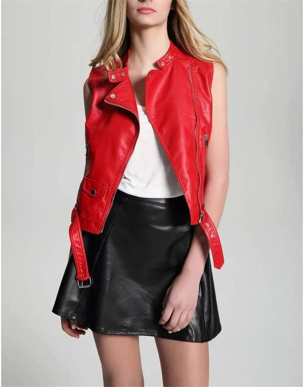 Shear Luxe Women’s Red Leather Biker Vest