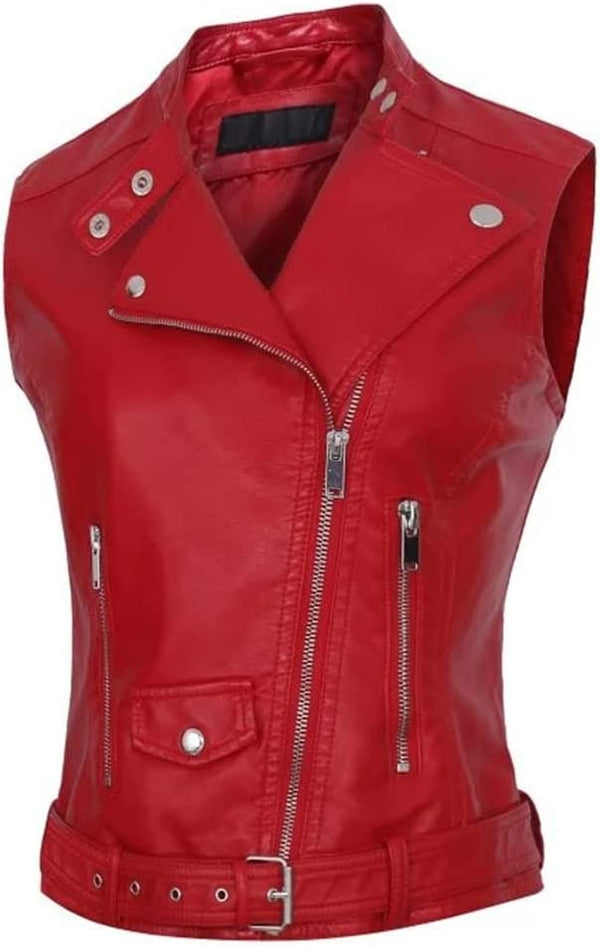 Shear Luxe Women’s Red Leather Biker Vest