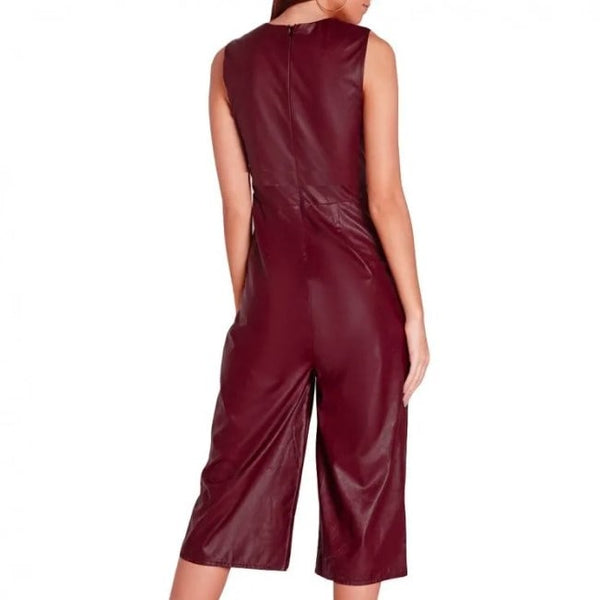 Shear Luxe Women’s Maroon Leather Jumpsuit | Shearling Jackets Store