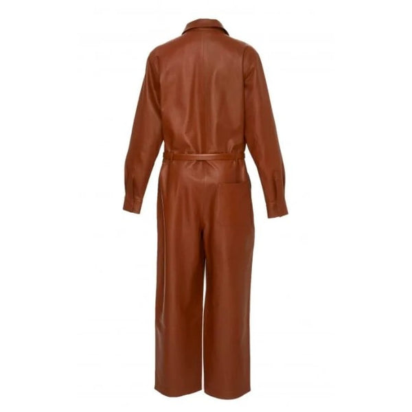 Women's Brown Lounge Leather Jumpsuit – Relaxed Fit