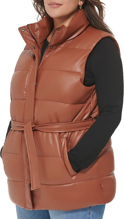CocoaBelt™ Women's Quilted Leather Puffer Vest in Chocolate Brown