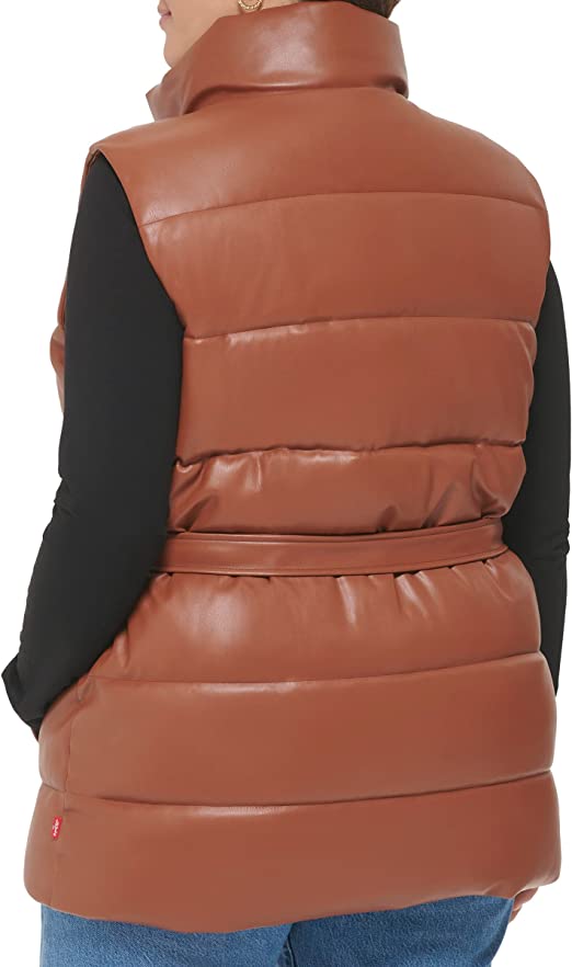 CocoaBelt™ Women's Quilted Leather Puffer Vest in Chocolate Brown