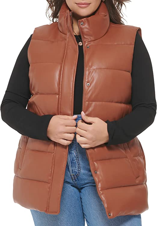 CocoaBelt™ Women's Quilted Leather Puffer Vest in Chocolate Brown