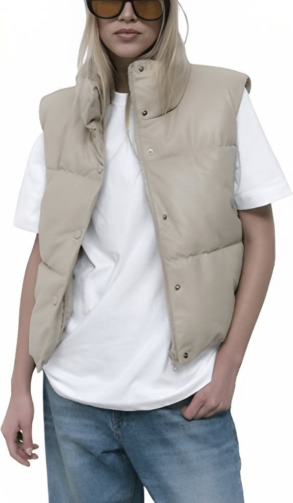 SandSilk™ Women's Quilted Leather Puffer Vest (Beige)