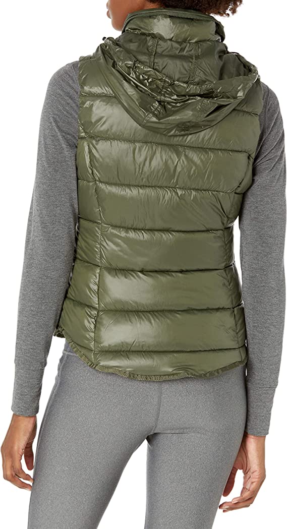 EcoHaven™ Women’s Khaki Quilted Puffer Vest with Removable Hood