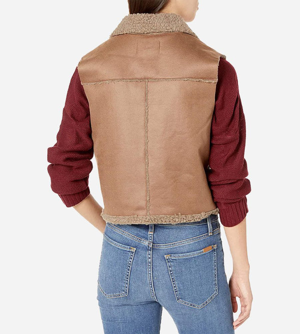 Brown Shearling Biker Vest for Women