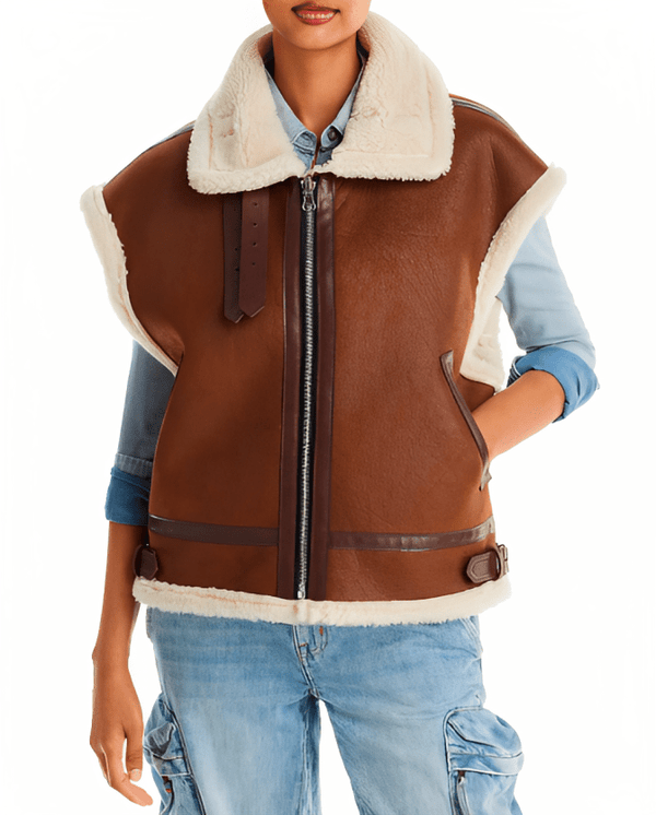 Dark Brown Shearling Leather Vest for Women
