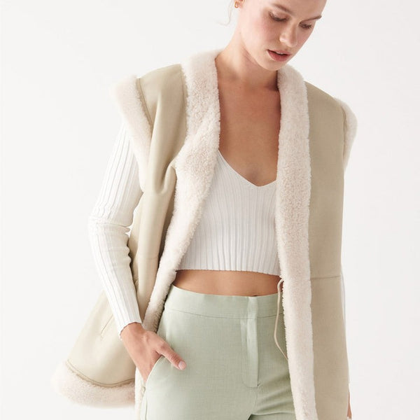 Off‑White Shearling Leather Vest for Women