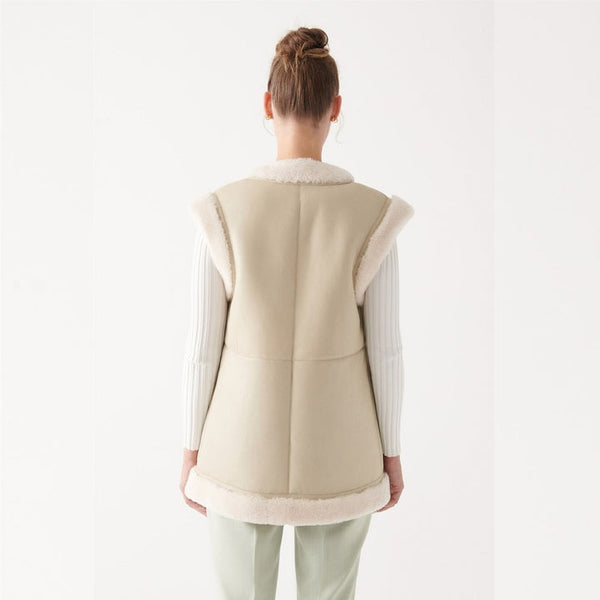 Off‑White Shearling Leather Vest for Women
