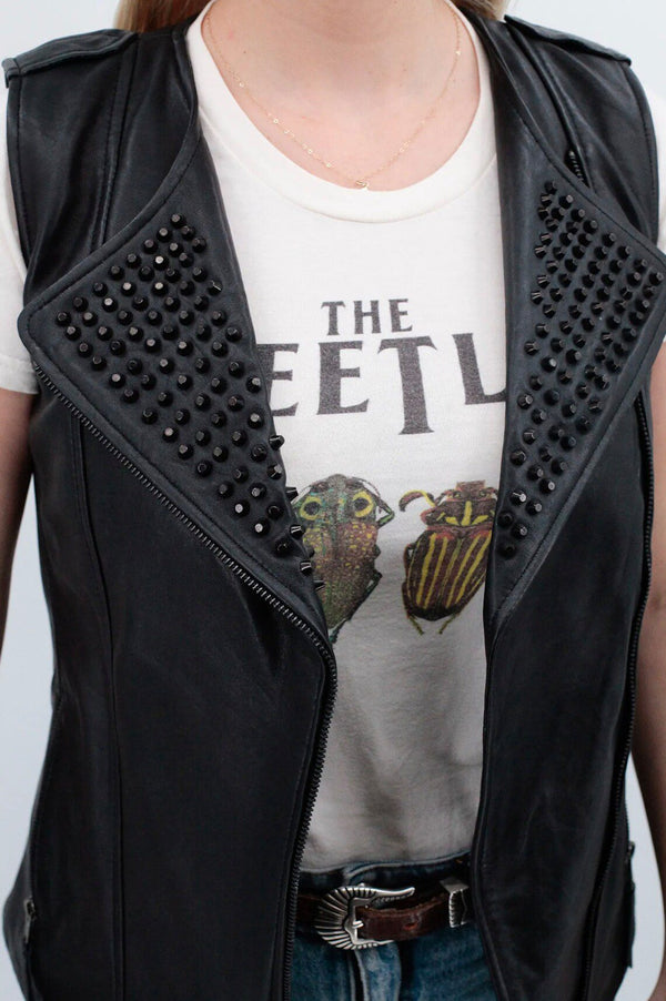 Women’s Black Studded Leather Biker Vest
