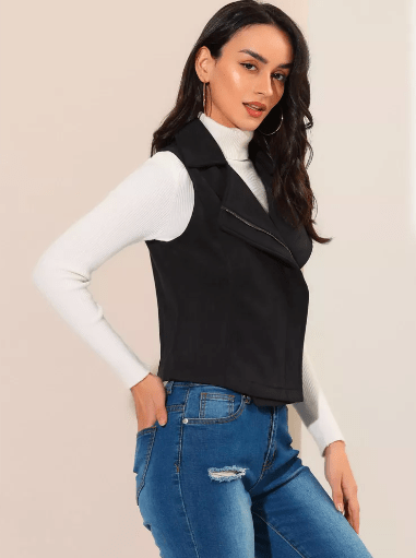 Women’s Black Suede Biker Vest