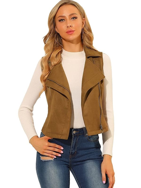 Shear Luxe Women’s Tan Suede Biker Vest