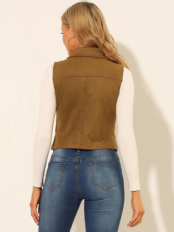 Shear Luxe Women’s Tan Suede Biker Vest