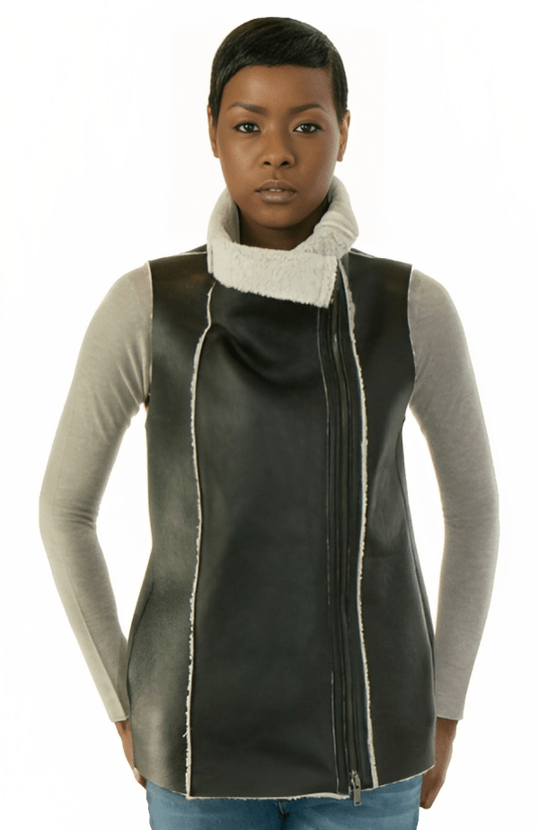 Trendy Black Shearling Biker Vest for Women