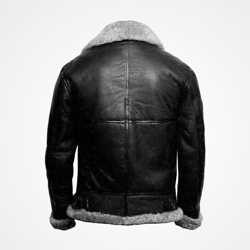 Men's B3 Black Fur Bomber Pilot Leather Jacket