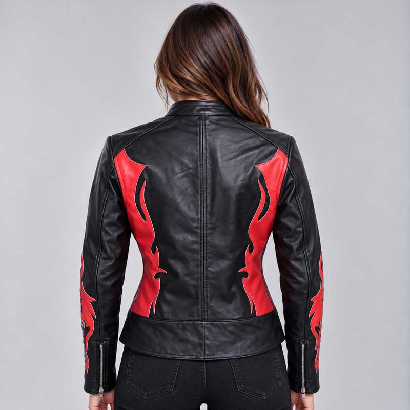 Back view of Womens Harley Davidson Leather Jacket showing its design.