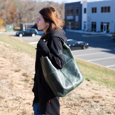 VerdantCharm Green Leather Hobo Bag