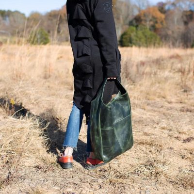 VerdantCharm Green Leather Hobo Bag