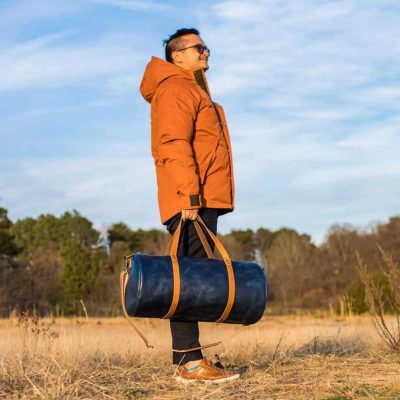 Azure Horizon Leather Duffle Bag