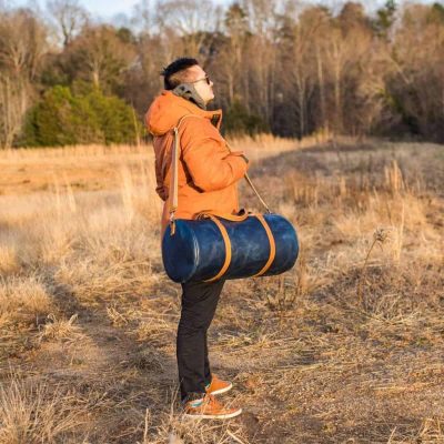 Azure Horizon Leather Duffle Bag