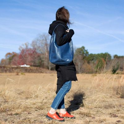 AzureLuxe Blue Leather Hobo Bag