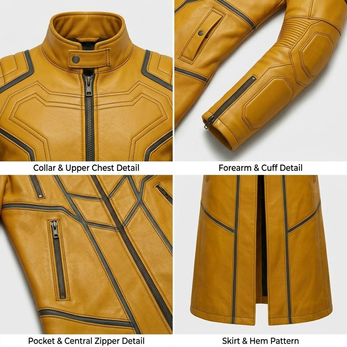 Mens bright yellow leather superhero inspired long coat