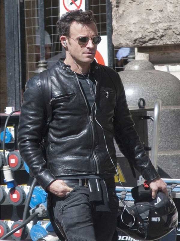 Zoolander 2-inspired leather jacket with a snap-tab button collar