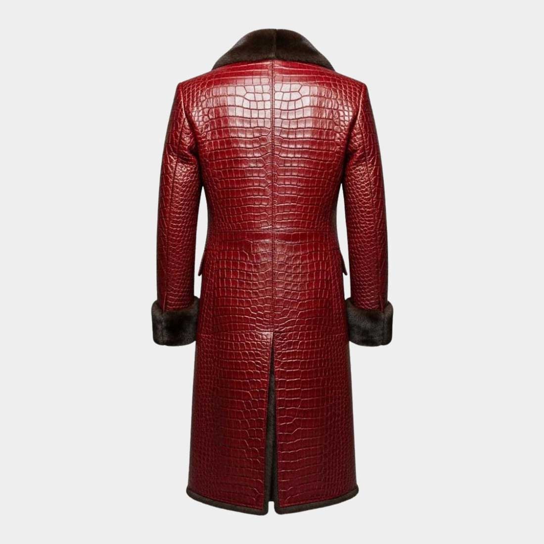 Back view of luxury crocodile embossed leather coat for men